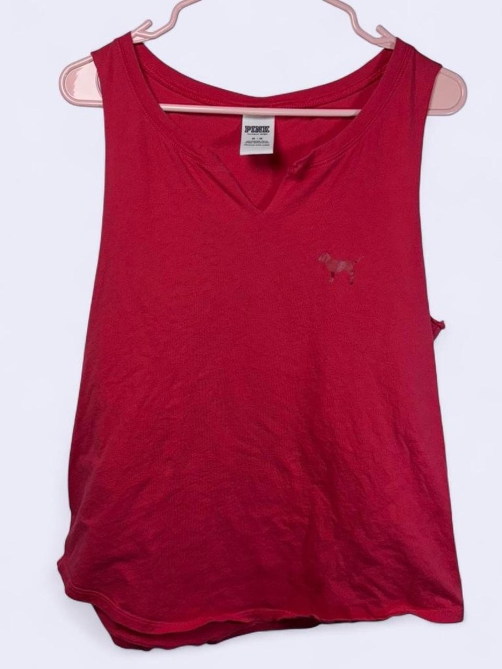PINK Victoria’s Secret Pink Sleeveless Tank Top Medium Cutout Back Logo Tee - Picture 1 of 5